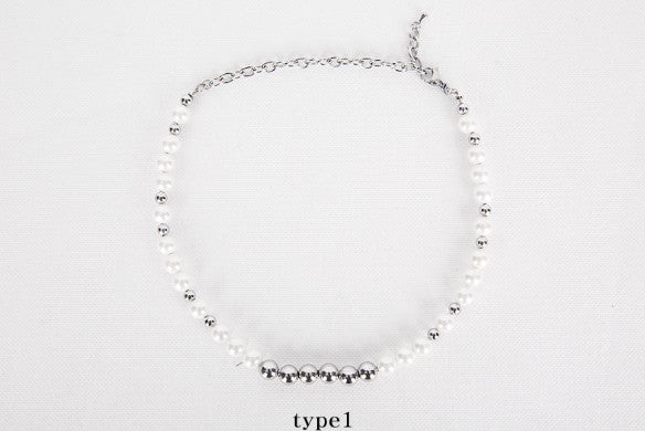 No.8707 HOLY IN CODE pearl & surgical 3type necklace (6615452287094)