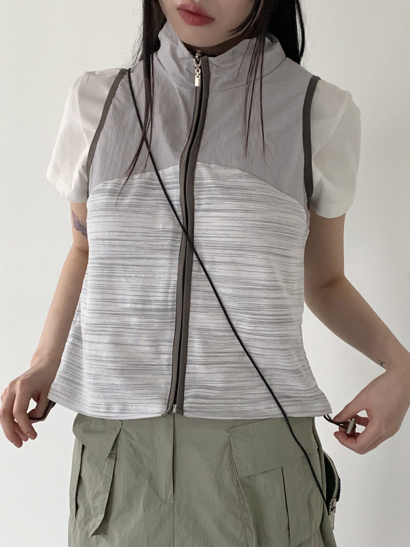 アズワンゴフコアサイドシャーリングカラーリングジップアップベスト / Asone Goff Core Side Shirring Coloring Zip-up Vest