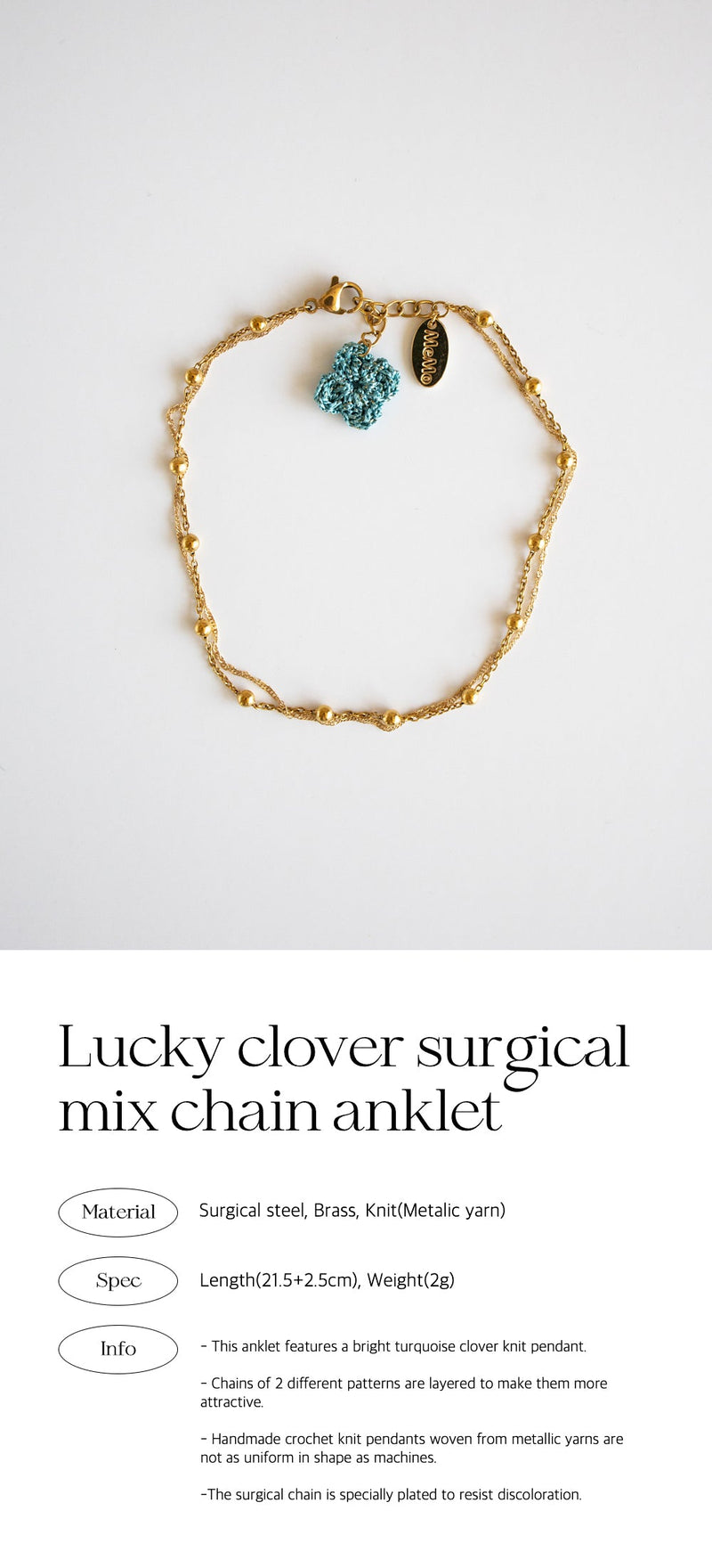ラッキークローバーサージカルミックスチェーンアンクレット/Lucky clover surgical mix chain anklet