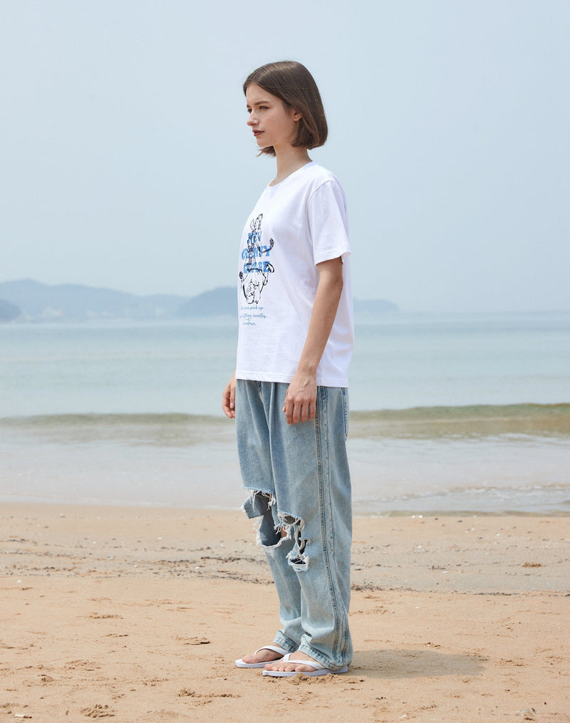 グランマ プリント レギュラー Tシャツ / GRANDMA PRINTED REGULAR FIT T-SHIRT BLUE