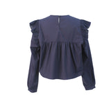 Floria shirring blouse (navy) (6656432242806)