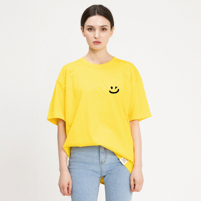 [UNISEX]Small Drawing Smile White Clip Short Sleeve Tee_6color (6567257374838)