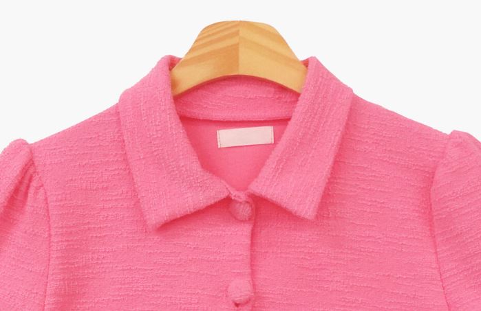 プリンビビッドカラーパフクロップド半袖ツイードジャケット / Prin Vivid Collar Puff Cropped Short-Sleeved Tweed Jacket (2 colors)