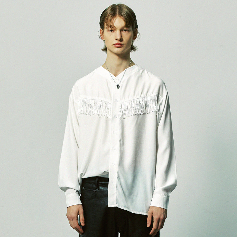 ウェスタンフリンジvネックカラーシャツ / western fringe v-collar shirts white