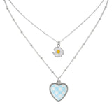 Sky Blue Check Heart Necklace