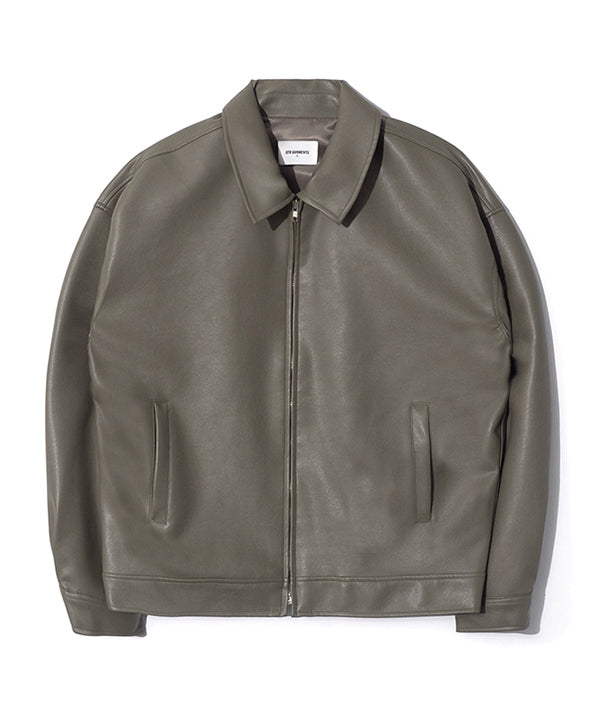 LS ビーガンレザーシングルジャケット/LS Vegan Leather Single Jacket (Grey Khaki)