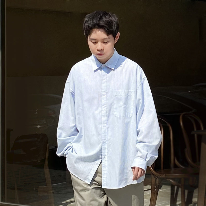 リネンビックオーバーシャツ/LinenLinen Big Overfit Crayon Stripe Shirt S81 Light Blue