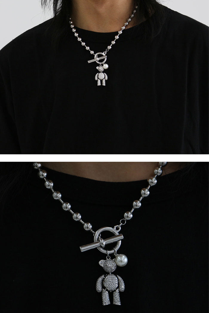 幸せなクマのネックレス - シルバー（シルバー) / Happy Bear Necklace - Silver (6613189001334)