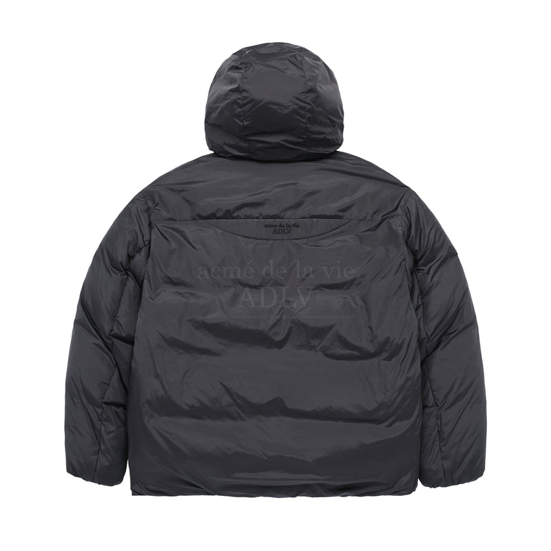 BASIC LOGO NON QUILTING HOODED DUCK DOWN PARKA (CHARCOAL)