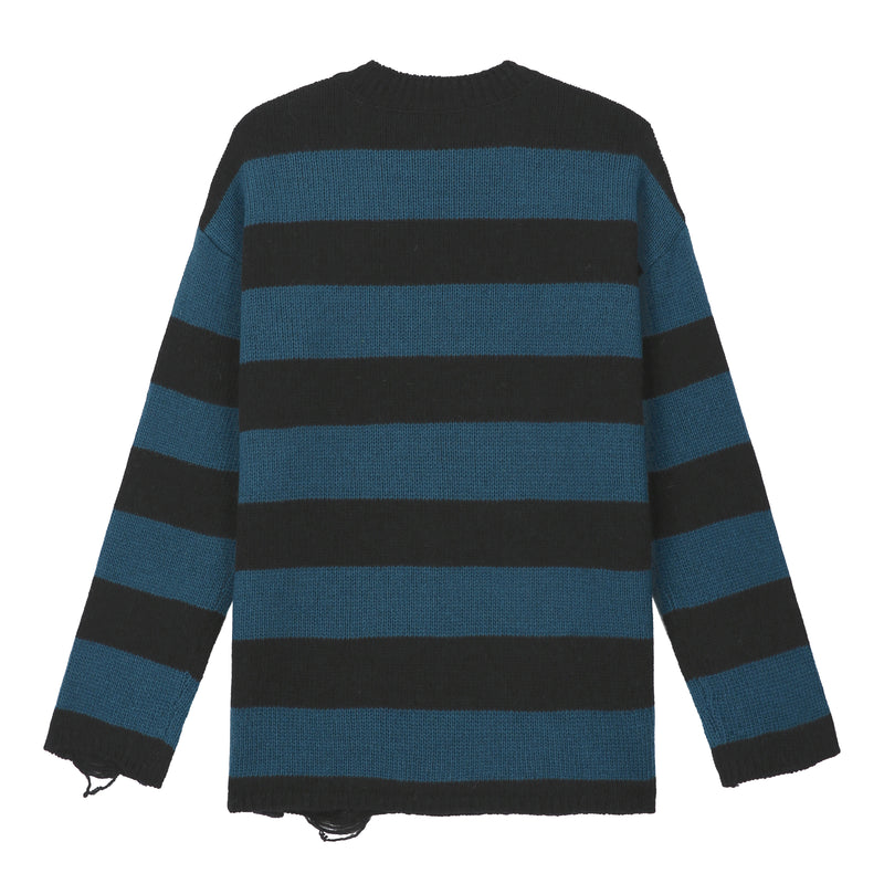 0 2 Damaged Wool Stripe Knit - BLUE (6626815082614)