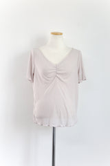 V-NECK LACE SHIRRING CUTTING T(WHITE, BEIGE, PURPLE 3COLORS!) (6568440234102)