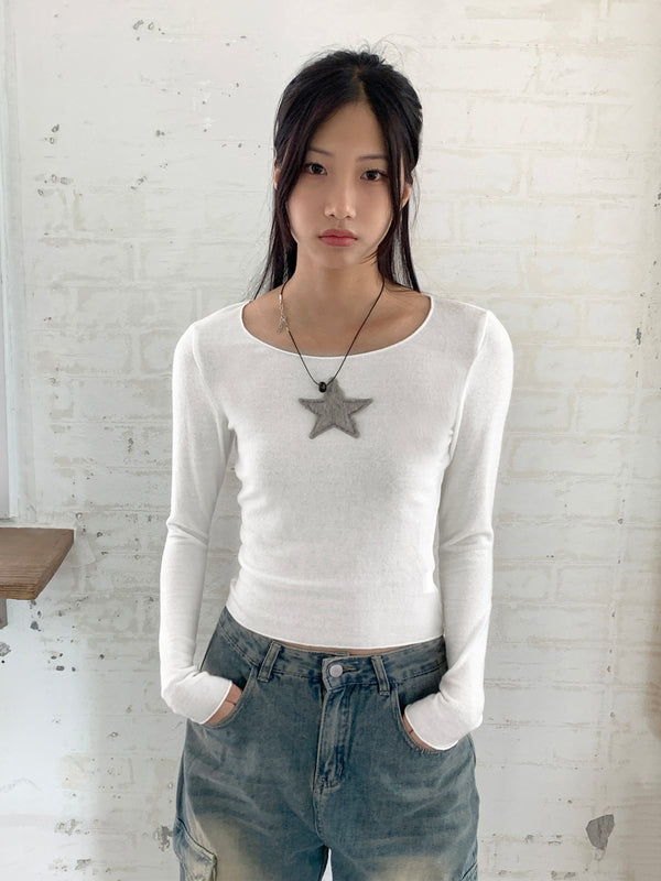 [Exterior Napping] Laten Fur Star Round Slim Cropped Long-Sleeved T-Shirt