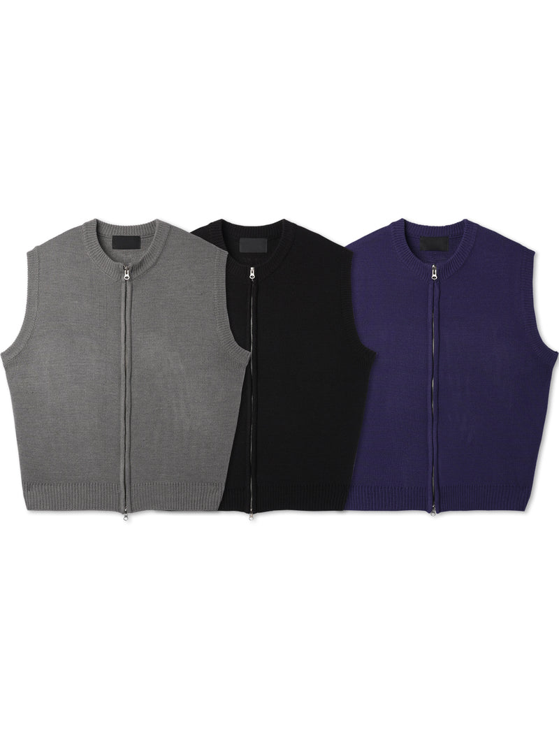 ラウンドジップアップニットベスト / Round zip-up knit vest 3color