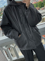 Riel Leather Hood Jacket (3color) (6596580245622)
