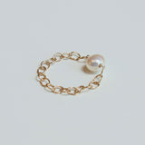 14K gold chain pearl ring