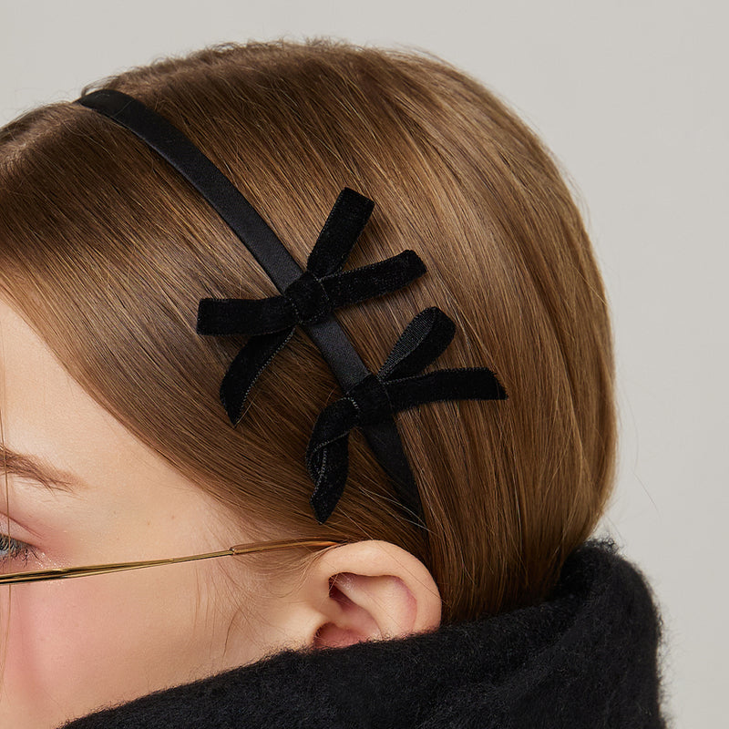 Velvet Mini Ribbon Hairband _ Black