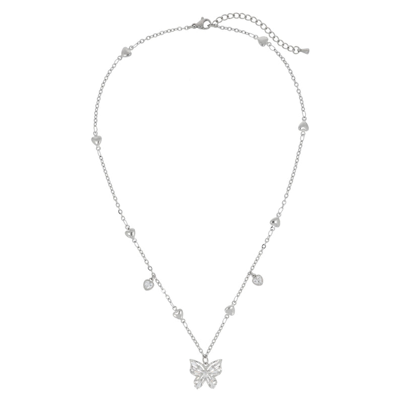 ウェーブバタフライハートチェーンネックレス / Wave Butterfly Heart Chain Necklace