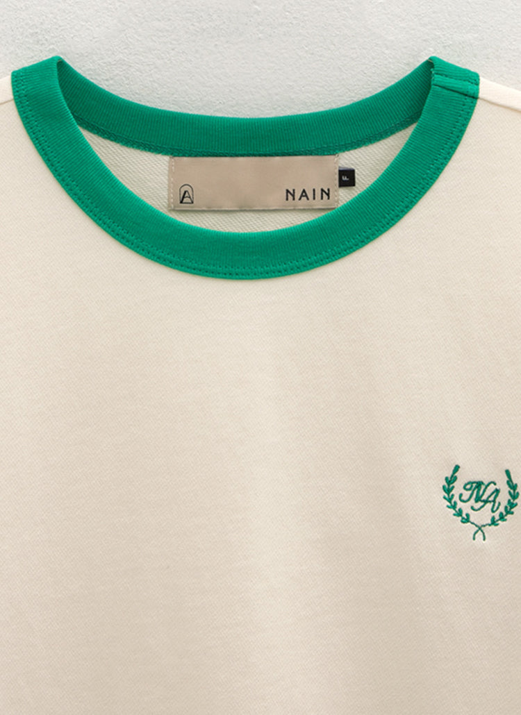 クラシック刺繡カラーリングアクセントTシャツ/(T-6609) Classic Embroidery Coloring Accent T-Shirt