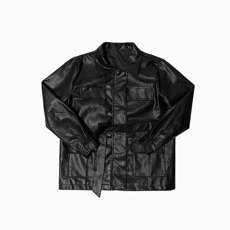 マーガレットベルテッドレザージャケット / Margaret belted leather jacket