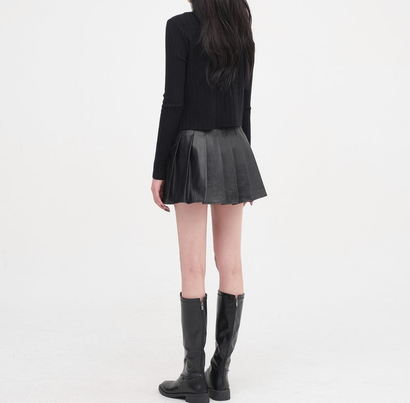 Duet Leather Pleats Mini Skirt (6612461617270)
