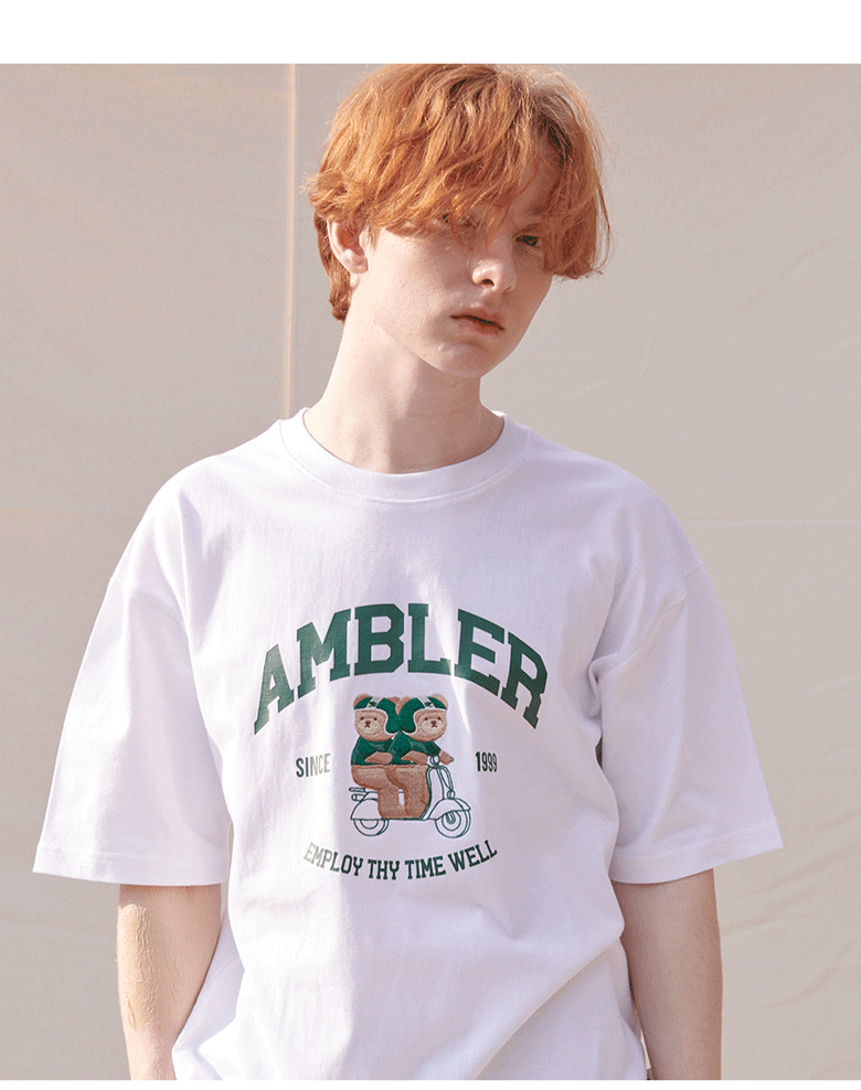 AMBLER 男女共用 Delivery bear オーバーフィット 半袖 Tシャツ AS1014