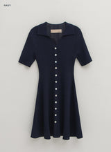 オープンカラーフレアリブドニットドレス / (OP-6047) Open collar flare ribbed knit dress