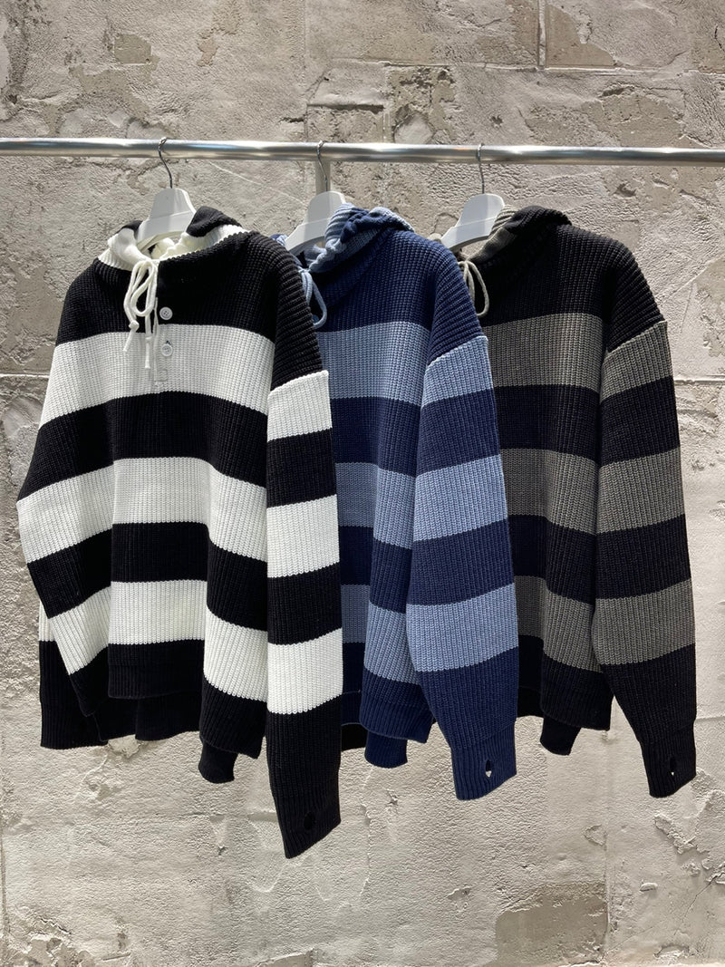 ストライプフードウォーマーニット / stripe hood warmer knit (3color)