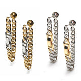 ブレスレットチェーンギミックツートーンイヤリングシルバー/bracelet chain gimmick two-tone earrings silver (6688991543414)