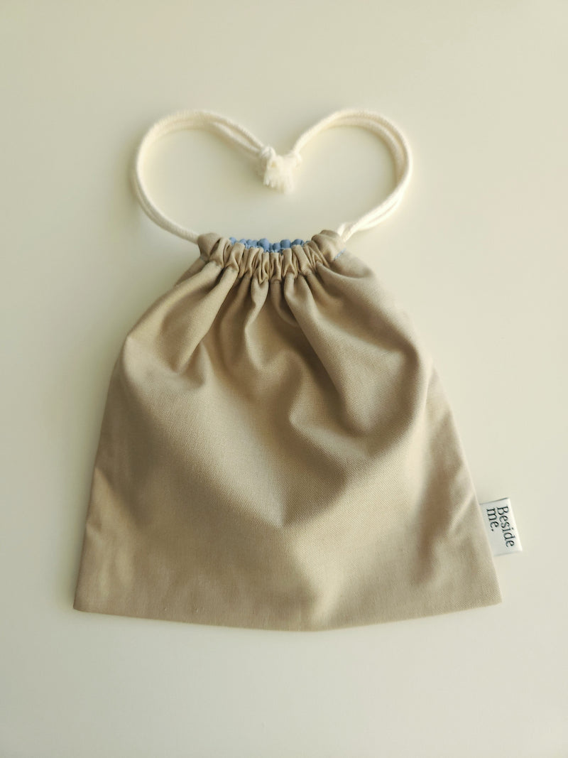 Two tone string pouch - beige L