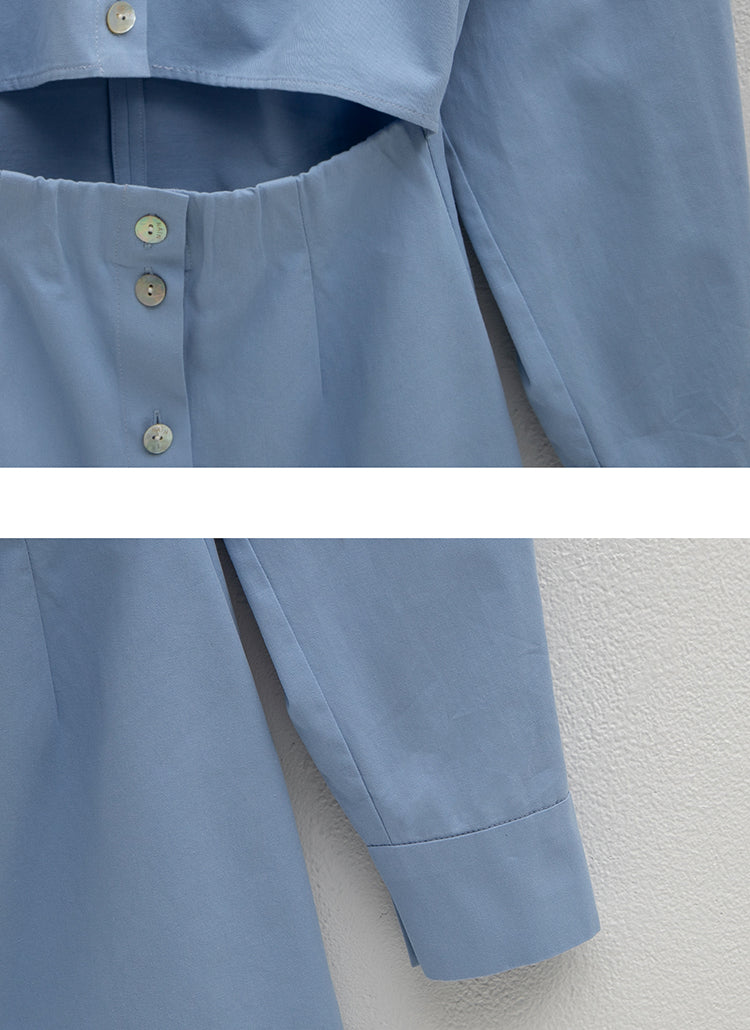 エンブレムカットアウトミニシャツドレス/(OP-6030) Emblem Cut-out Mini Shirt Dress