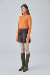 ビーガンレザースティッチミニスカート / Vegan Leather Stitch Mini Skirt [Brown]