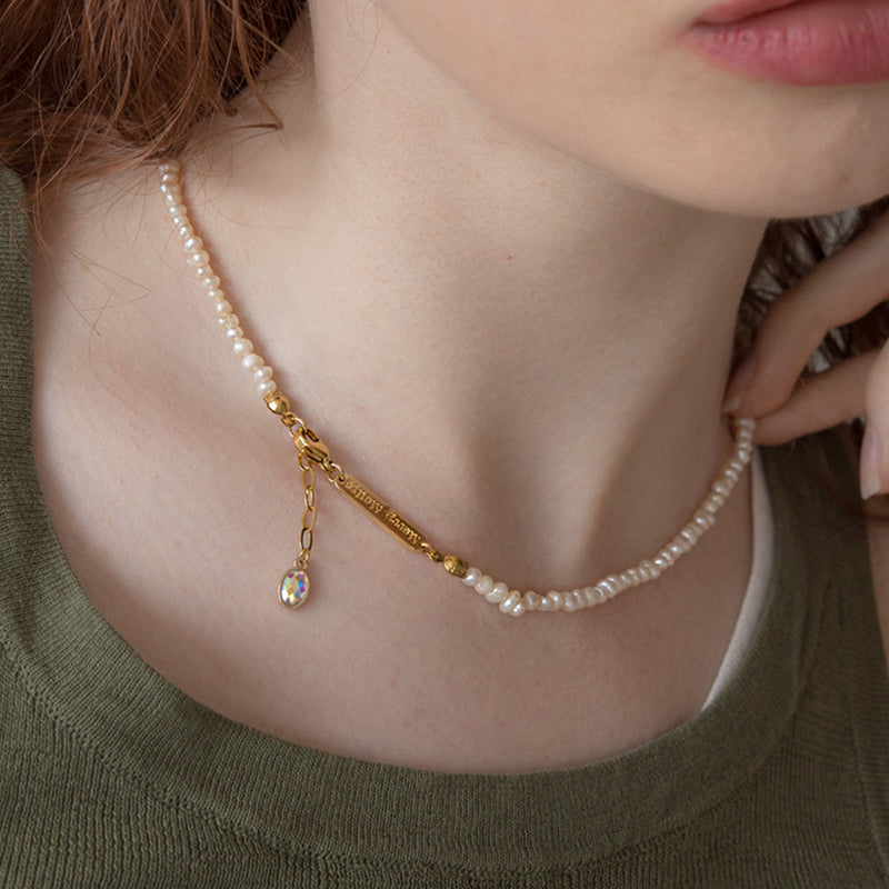 ティニーパールウィズドロップペンダントネックレス/Tiny pearl with drop pendant necklace