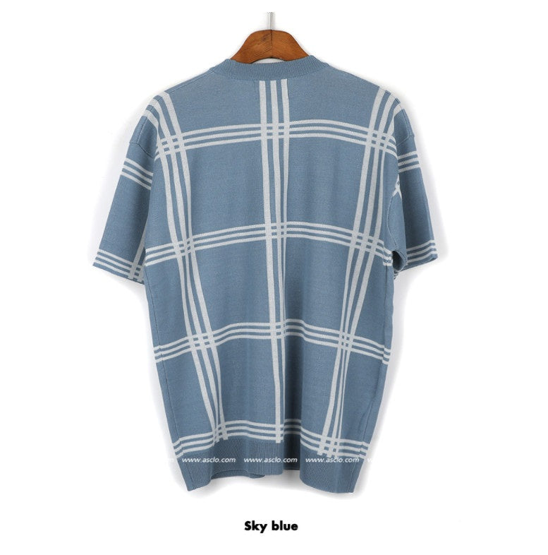 ビッグチェックショートスリーブカーディガン/ASCLO Big Check Short Sleeve Cardigan (3color)