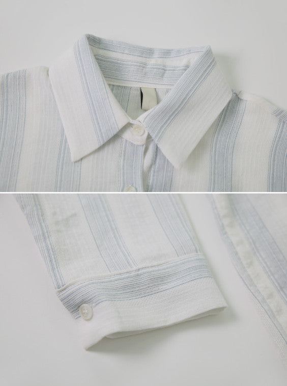 ストライプコットン長袖シャツ (2color)