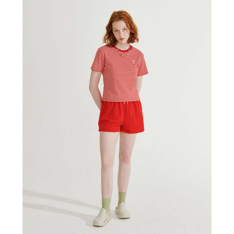 フラワーワッペン ストライプ Tシャツ / FLOWER WAPPEN STRIPE T-SHIRT _ RED