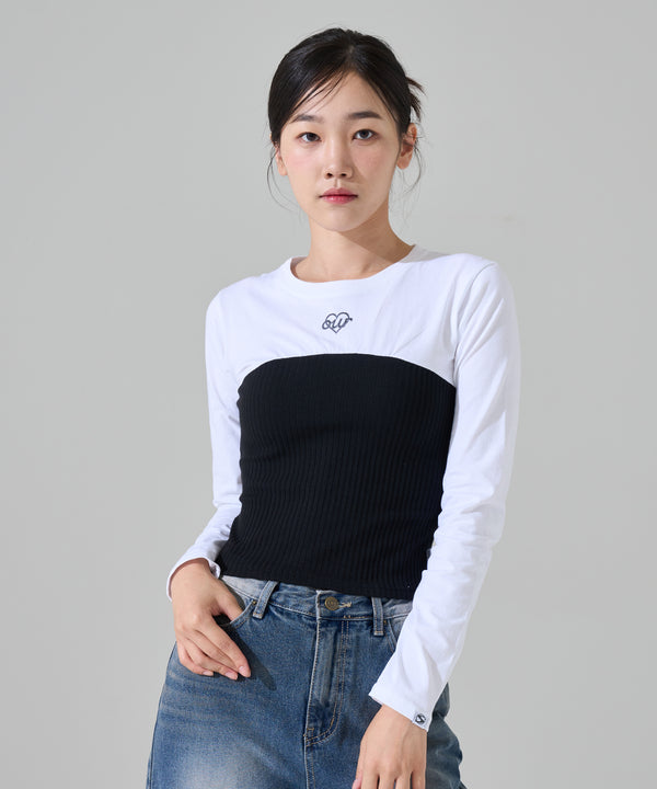 Layered bustier long sleeve T-shirt white/black