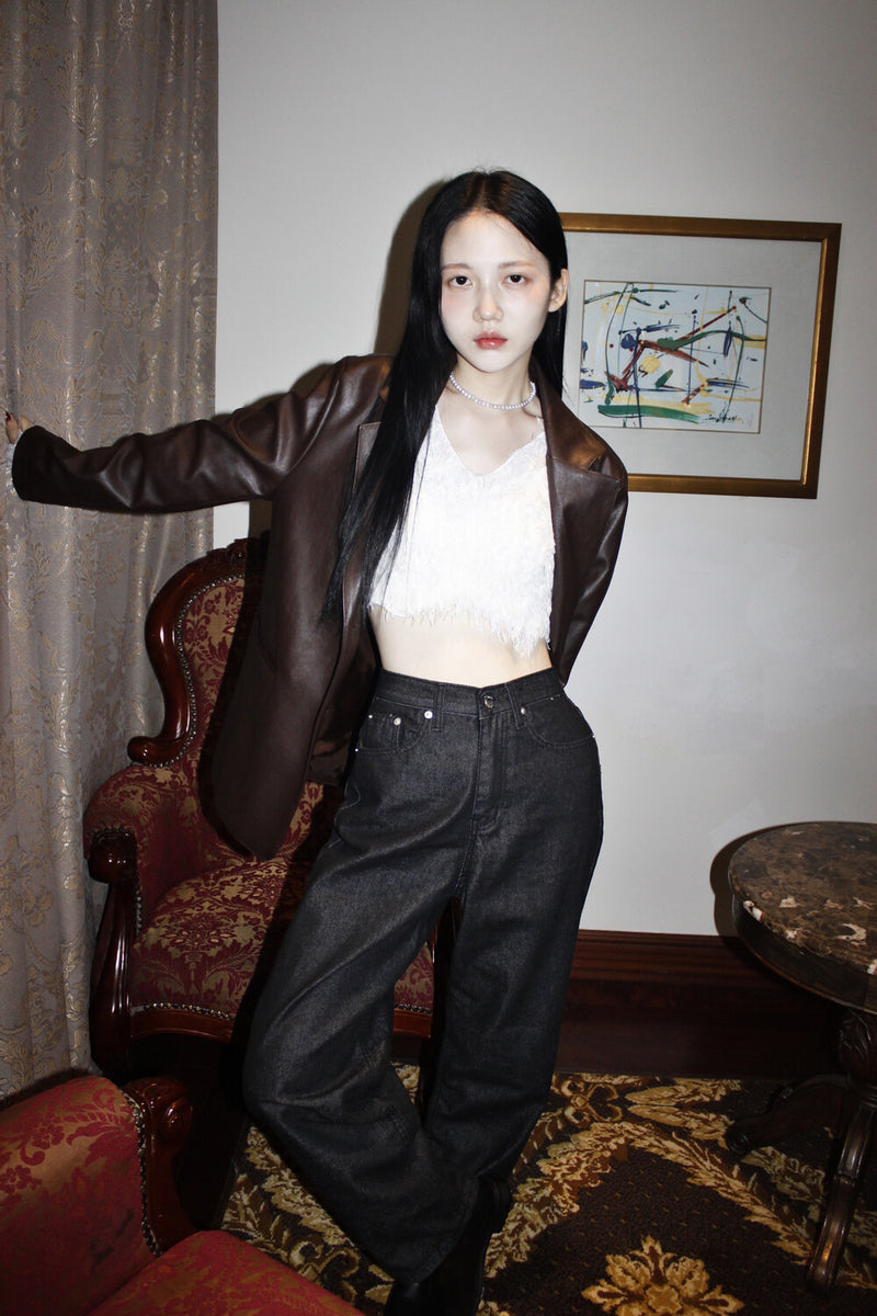 風流 Autumn leather jacket (Black/Brown)