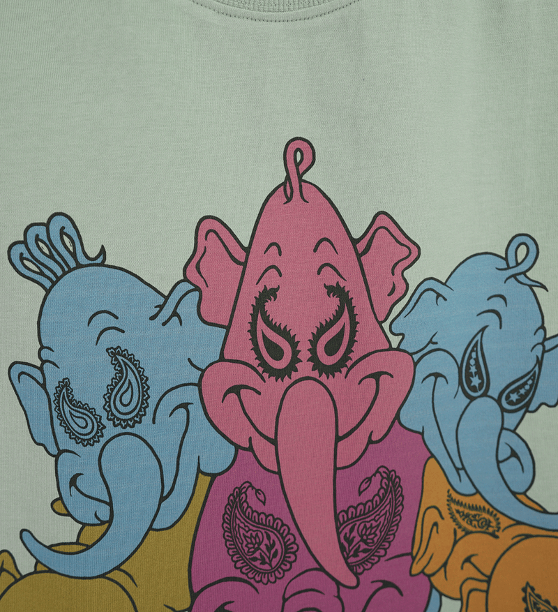 Paisley Elephant Over-Fit Tee (L.Khaki) (6629601902710)