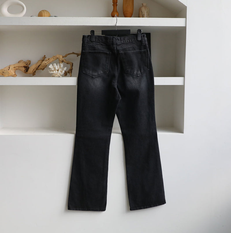 +5cmフロントスリットブーツカットデニムパンツ / +5cm Front Slit Bootcut Denim Pants (2color) (6688207765622)