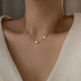 フレッシュウォーターパールハートシンプルデイリーネックレス / dmm Freshwater Pearl Heart Simple Daily Necklace (2color)