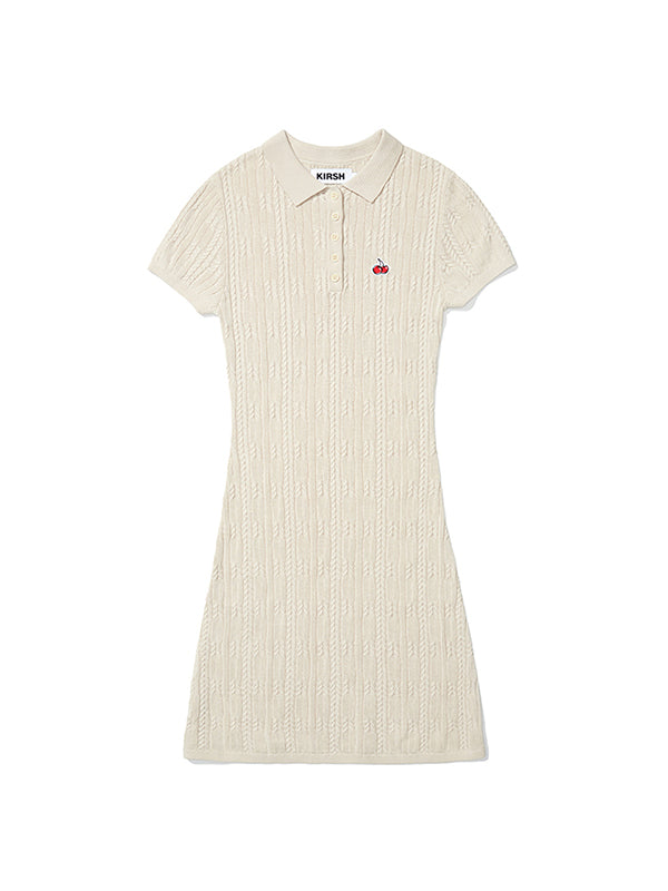 SMALL CHERRY CABLE KNIT DRESS [BEIGE]