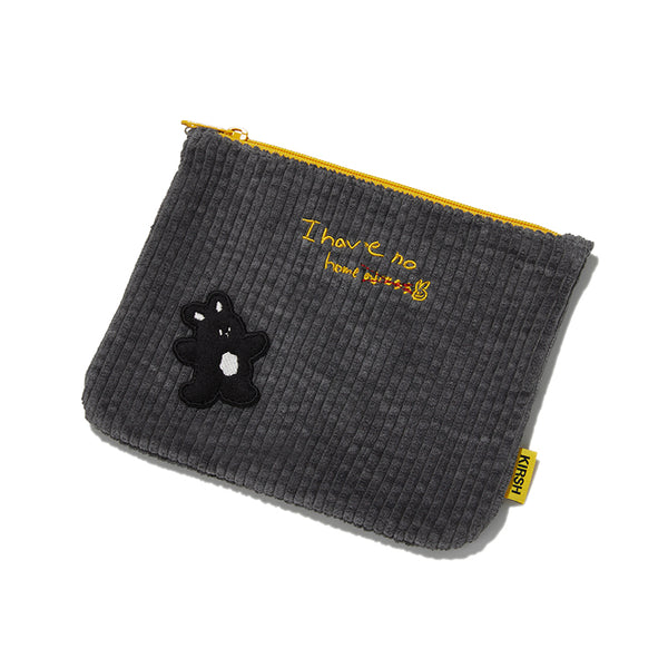 WITTY BUNNY CORDUROY POUCH [CHARCOAL]