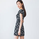 ブラックフローラルオフショルダーパフドレス / Black Floral Off Shoulder Puff Dress