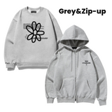 【SET】 BW FLOWER Sweatshirt + SMALL CENTER Hooded Zip-Up (GREY)