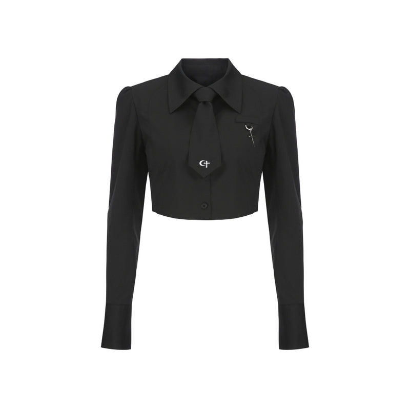 0 1 necktie crop shirt - BLACK (6681198493814)