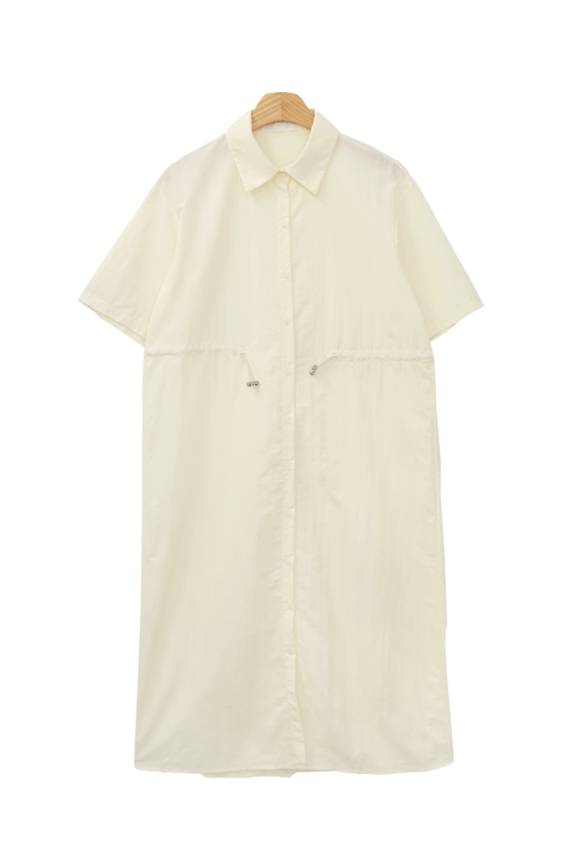 デューズストリングサマー半袖ロングシャツワンピース / Dews String Summer Short-Sleeved Long Dress (3 colors)