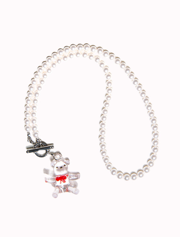 GLASS TEDDY NECKLACE_RED