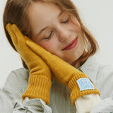 BUBBLE LABEL CASHMERE WOOL BLENDED GLOVES_MUSTARD