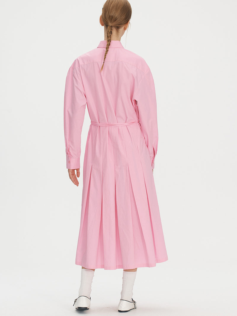 ボリュームスリーブコットンシャツドレス/Volume sleeve cotton shirts dress - Pink