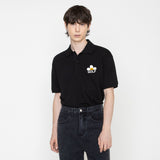 ゴルフフラワースマイルクリップピケショートスリーブTシャツ / [UNISEX] Golf Flower Smile White Clip Pique Short-Sleeved T-Shirt_Black